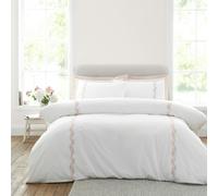 Bianca Camille Embroidered Floral 200 Thread Count Cotton Duvet Cover Set White / Pink - King - White / Pink