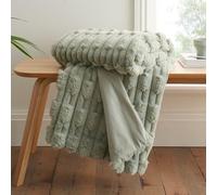 Bianca So Soft Carved Faux Fur Blanket Throw - Sage Green - 150 x 200 cm
