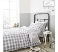 Bianca Check And Stripe Cotton Double Duvet Cover Set with Pillowcases Grey