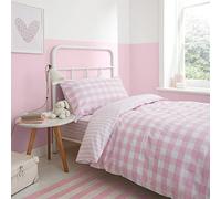 Bianca Check and Stripe Cotton Reversible Double Duvet Cover Set with Pillowcases Pink