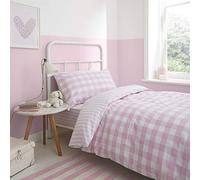 Bianca Cotton Soft Check and Stripe Pink Duvet Cover Set 200 x 220 + 50 x 80 (2) and Fitted Sheet 140 x 200 cm White