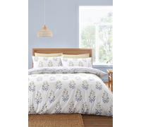 Bianca Eloise Floral 230 Thread Count Cotton Satin Stripe Reversible Single Duvet Cover Set with Pillowcase White Blue