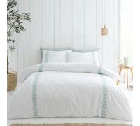 Bianca Fine Linens Bedding Embroidery Leaf 180 Thread Count Cotton Double Duvet Cover Set with Pillowcases White/Green