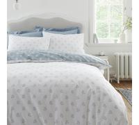 Bianca Esme Floral 200 Thread Count Cotton Reversible Super King Duvet Cover Set with Pillowcases White Blue