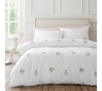 Bianca Fine Linens Adeline Floral Embroidered 200 Thread Count Cotton Single Duvet Cover Set With Pillowcase White