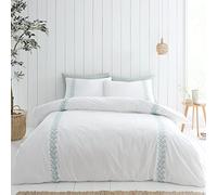 Bianca Fine Linens Bedding Embroidery Leaf 180 Thread Count Cotton King Duvet Cover Set with Pillowcases White/Green
