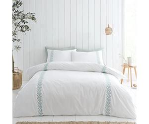 Bianca Fine Linens Bedding Embroidery Leaf 180 Thread Count Cotton Single Duvet Cover Set with Pillowcase White/Green