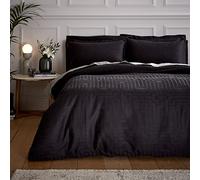 Bianca Fine Linens Bedding Satin Geo Jacquard Cotton Super King Duvet Cover Set with Pillowcases Black
