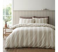 Bianca Fine Linens Brushed Regal Stripe Cotton Reversible Double Duvet Cover Set With Pillowcases Natural