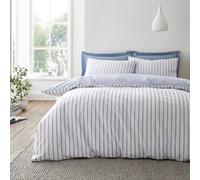 Bianca Fine Linens Hampton Stripe 200 Thread Count Cotton Reversible Double Duvet Cover Set With Pillowcases Blue