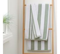 Bianca Fine Linens Reversible Stripe Cotton Jacquard Bath Towel Sage Green