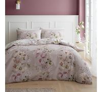 Bianca Francesca Floral 200 Thread Count Cotton Reversible Super King Duvet Cover Set with Pillowcases Cream Pink