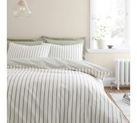 Bianca Hampton Stripe 200 Thread Count Cotton Reversible Double Duvet Cover Set with Pillowcases Green