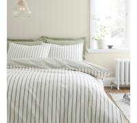 Bianca 'Hampton Stripe' 200 Thread Count Cotton Reversible Duvet Cover Set in Green | Size: Single Bianca Green Single