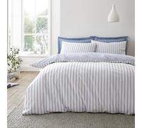 Bianca Hampton Stripe 200 Thread Count Cotton Reversible Super King Duvet Cover Set with Pillowcases Blue