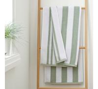 Bianca Reversible Stripe Cotton Jacquard Towel - Sage Green/White - Bath Sheet