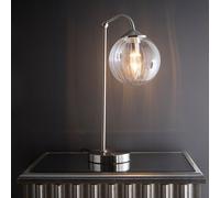 K LIVING Bianca Satin Nickel Table Lamp with Ribbed Glass Shade | Contemporary Design | Ideal for Living Rooms, Bedrooms, and Home Offices | E14 Candle Bulb Compatible | in-Line Switch