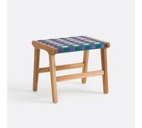 Bianca Solid Teak/woven Resin Stool Purple Checks