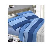 BIANCHERIAWEB LINEN WEB Bedding Set 100% Cotton, Single Bed Sheets, Fantasy Banded Design Blue