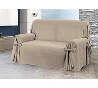 BIANCHERIAWEB Sofa Cover with Tie Bow, Cover for Sofa, Sofa Cover, Made in Italy, 3 Seater Lord Beige Colour