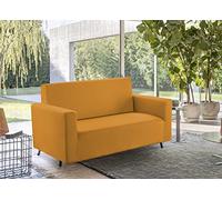 BIANCHERIAWEB Solid Colour Stretch Anti-Stain Shaped Mustard 2 Seater Sofa Cover Mustard