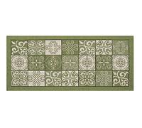 BIANCHERIAWEB Washable Non-Slip Kitchen Mat, Kitchen Runner 55 x 115 cm, Made in Italy Kitchen Rug with Green Majolica Design, Washable and Iron Runner