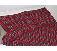 BIANCHERIAWEB WEB LINEN 100% Cotton, Made in Italy, Maxi Double Bed Sheets, Scottish Design Kilt Red