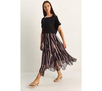 Bianco Lucci Womens Abstract Print Boat Neck Midi Dress - Black