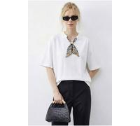 Bianco Lucci Women's Basic Crew Neck T-Shirt with Accessory Detail in White | Size: Medium Bianco Lucci White M