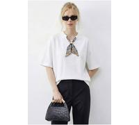 Bianco Lucci Women's Basic Crew Neck T-Shirt with Accessory Detail in White | Size: Small Bianco Lucci White S