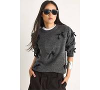 Bianco Lucci Women's Bow Detailed Crew Neck Sweater in Charcoal Bianco Lucci Charcoal One Size