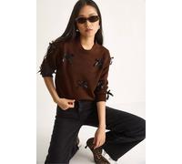 Bianco Lucci Women's Bow Detailed Crew Neck Sweater in Dark Brown Bianco Lucci Dark Brown One Size