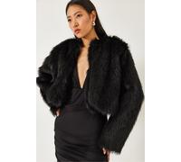 Bianco Lucci Womens Boxy Crop Faux Fur Coat - Black - Size Large