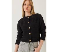 Bianco Lucci Women's Buttoned Cardigan with Crew Neck in Black Bianco Lucci Black One Size