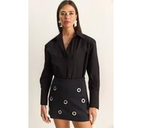 Bianco Lucci Women's Casual Long Sleeve Button Up Poplin Shirt with Pocket in Black | Size: Small Bianco Lucci Black S