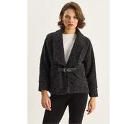 Bianco Lucci Womens Coat with Belt Detail - Black - Size Large