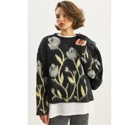 Bianco Lucci Womens Crew Neck Flowering Sweater - Black - Size Small/Medium