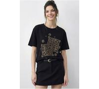 Bianco Lucci Women's Crew Neck Geometric Sequin Printed T-Shirt in Black | Size: Medium Bianco Lucci Black M