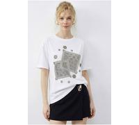 Bianco Lucci Women's Crew Neck Geometric Sequin Printed T-Shirt in White | Size: Large Bianco Lucci White L