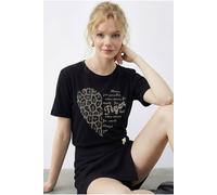 Bianco Lucci Women's Crew Neck Sequin Text Print T-Shirt in Black | Size: Medium Bianco Lucci Black M