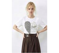 Bianco Lucci Women's Crew Neck Sequin Text Print T-Shirt in White | Size: Large Bianco Lucci White L