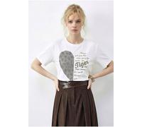 Bianco Lucci Women's Crew Neck Sequin Text Print T-Shirt in White | Size: Medium Bianco Lucci White M