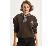 Bianco Lucci Women's Crew Neck Sweatshirt with Print Accessory in Dark Brown | Size: Large Bianco Lucci Dark Brown L