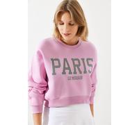 Bianco Lucci Women's Cropped Crew Neck Cotton Sweatshirt with Front Text Print in Bright Pink | Size: Medium/Large Bianco Lucci Bright Pink M/L