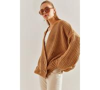 Bianco Lucci Womens Double Breasted Buttoned Knit Sweater - Camel - Size Small/Medium