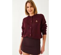Bianco Lucci Womens Embroidered Button-Up Ribbed Cardigan - Burgundy - Size Small/Medium