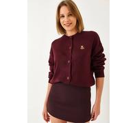 Bianco Lucci Women's Embroidered Button-Up Ribbed Cardigan in Burgundy Bianco Lucci Burgundy One Size