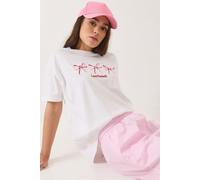 Bianco Lucci Womens Embroidered Cotton Crew Neck T-Shirt - White - Size Medium