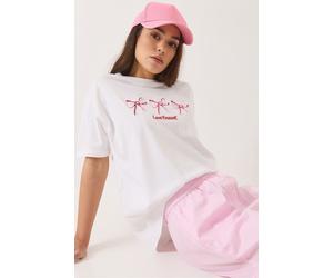 Bianco Lucci Womens Embroidered Cotton Crew Neck T-Shirt - White - Size Medium