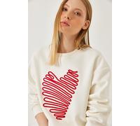 Bianco Lucci Womens Embroidered Crew Neck Cotton Sweatshirt - Beige - Size Medium